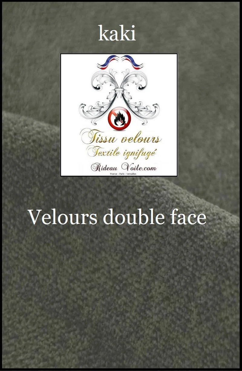 Tissu d'éditeur textile velours double face ignifugé vert kaki mètre rideau