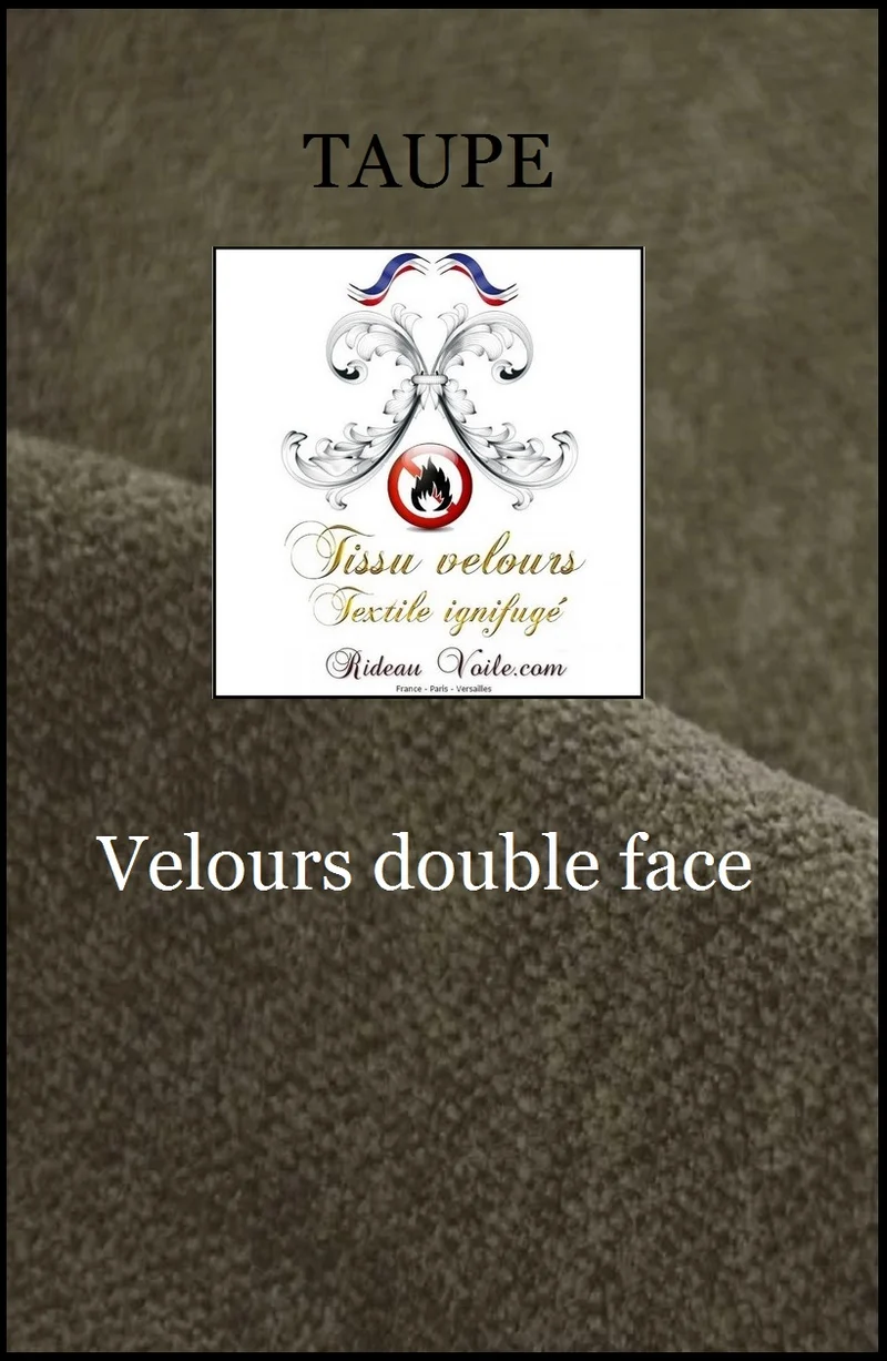 Tissu d'éditeur textile velours double face ignifugé vert gris taupe mètre rideau