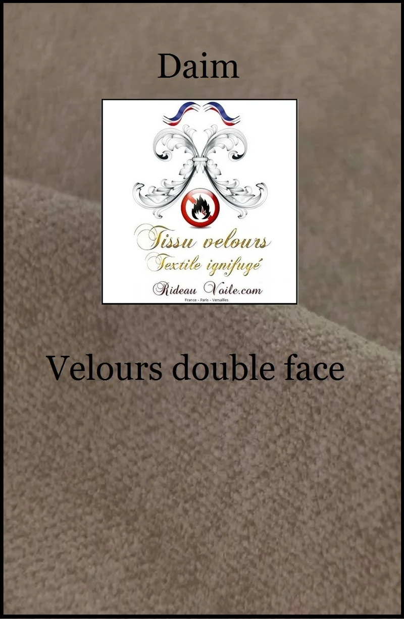 Tissu ameublement velours double face ignifugé couleur daim mètre rideau
