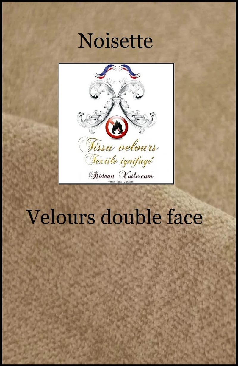 Tissu ameublement velours double face ignifugé beige noisette mètre rideau
