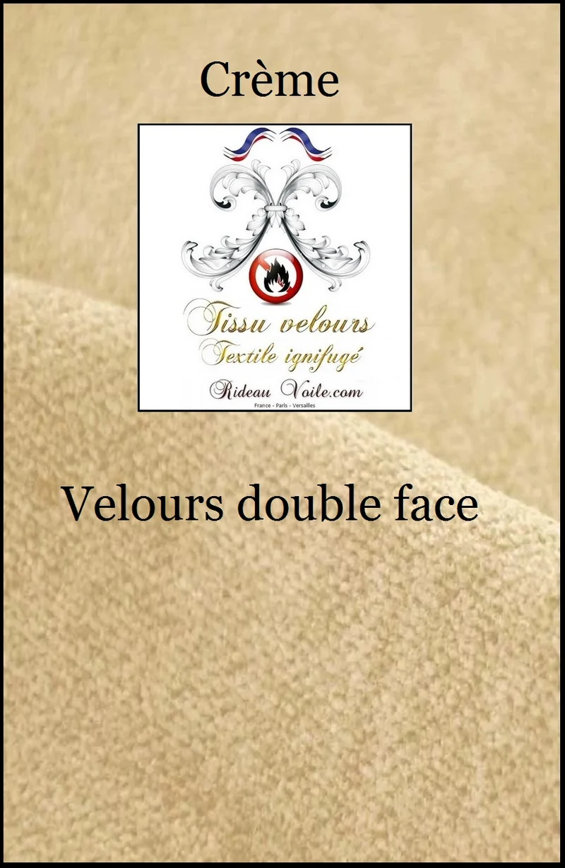 Tissu ameublement velours double face ignifuge beige crème mètre rideau occultant