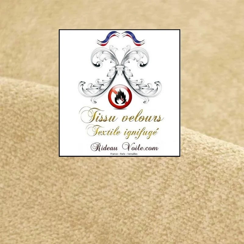 Tissu ameublement velours double face ignifuge beige crème mètre rideau occultant