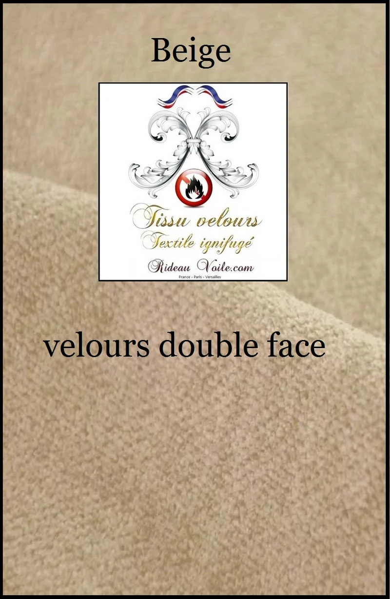 Tissu ameublement non-feu velours double face beige au mètre rideau occultant