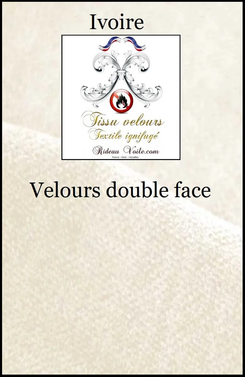 Tissu non-feu velours double face blanc ivoire au mètre rideau occultant