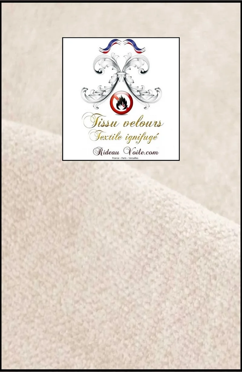 Tissu non-feu velours double face blanc écru mètre rideau occultant Paris society