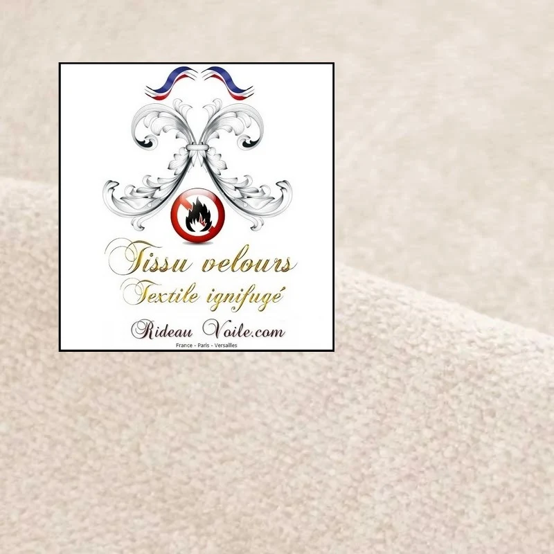 Tissu non-feu velours double face blanc écru mètre rideau occultant Paris society