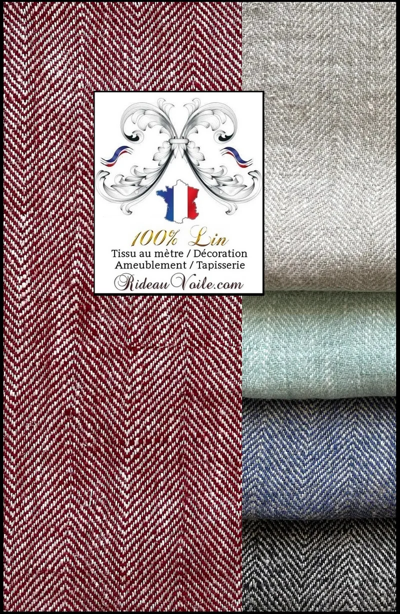 Boutique Lin Tissu ameublement motif Chevron rouge blanc au mètre rideau