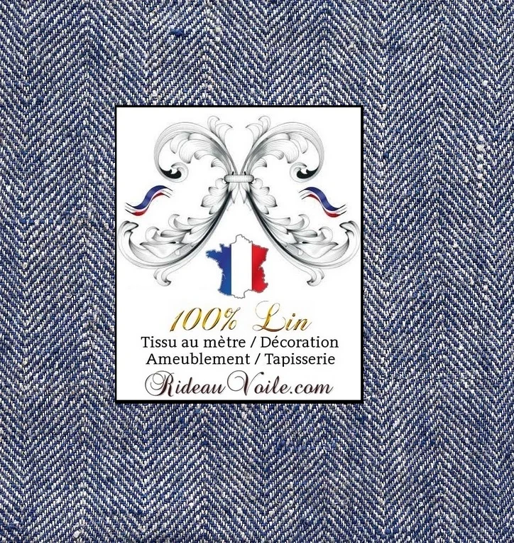 Boutique Lin Tissu ameublement motif Chevron au mètre rideau bleu indigo