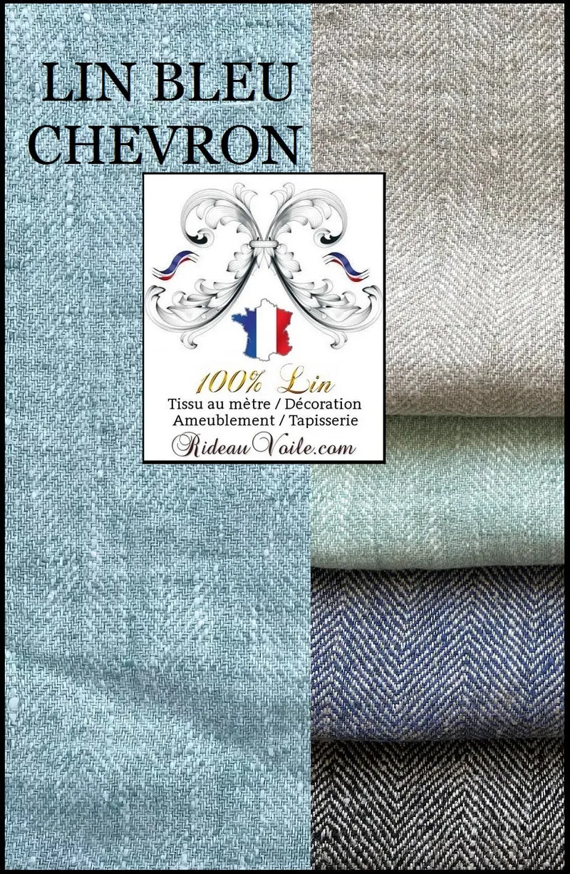 Lin Tissu ameublement motif Chevron au mètre rideau bleu vert menthe