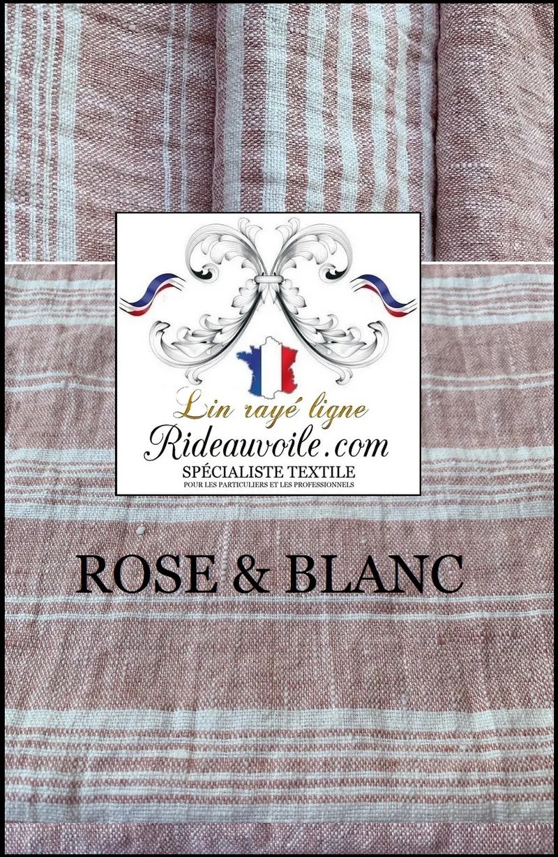 Matière Lin Tissu ameublement rayures rayé rose layette blanc mètre rideau