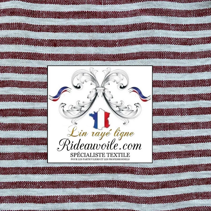Boutique Lin Tissu ameublement rayures rayé rouge cerise blanc mètre rideau