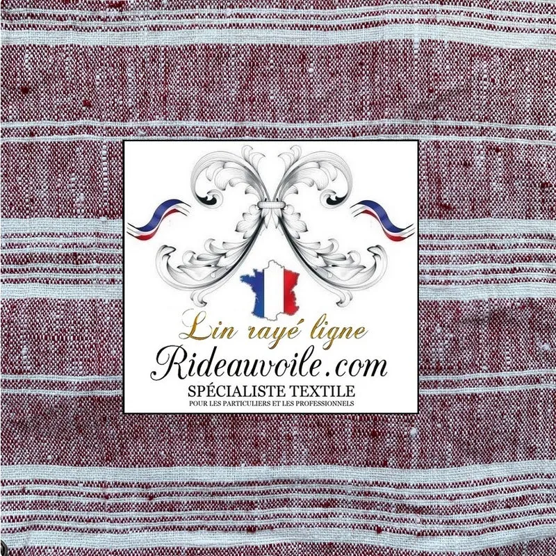 Boutique Lin Naturel Tissu rayures rayé rouge cerise blanc mètre rideau