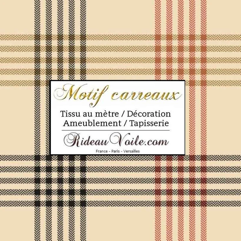 Tissu velours ameublement chalet intérieur montagne chic carreaux beige tartan