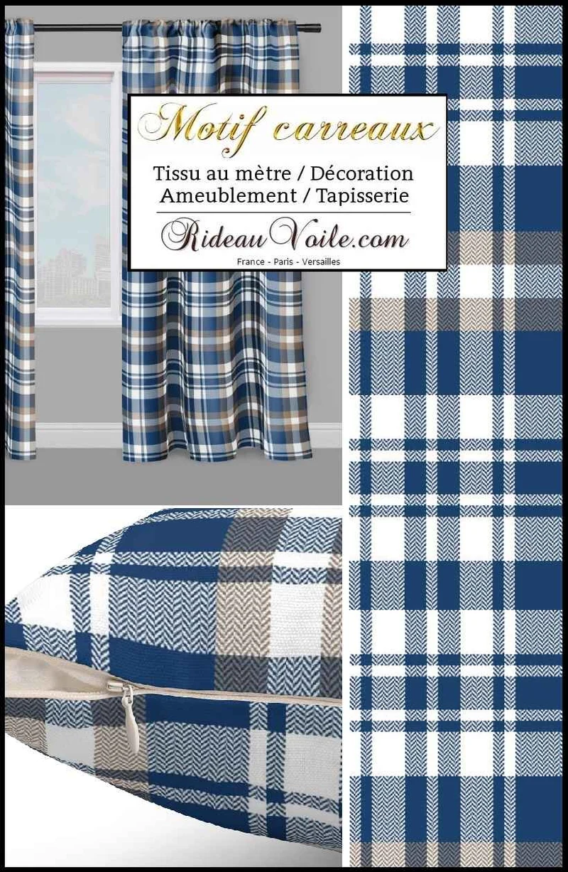 Toile Lin Inspiration tissus chalet style montagne chic carreaux bleu tartan