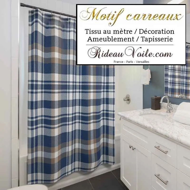 Toile Lin Inspiration tissus chalet style montagne chic carreaux bleu tartan