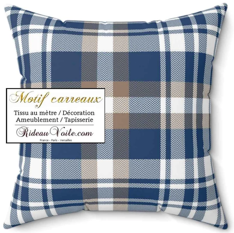 Toile Lin Inspiration tissus chalet style montagne chic carreaux bleu tartan