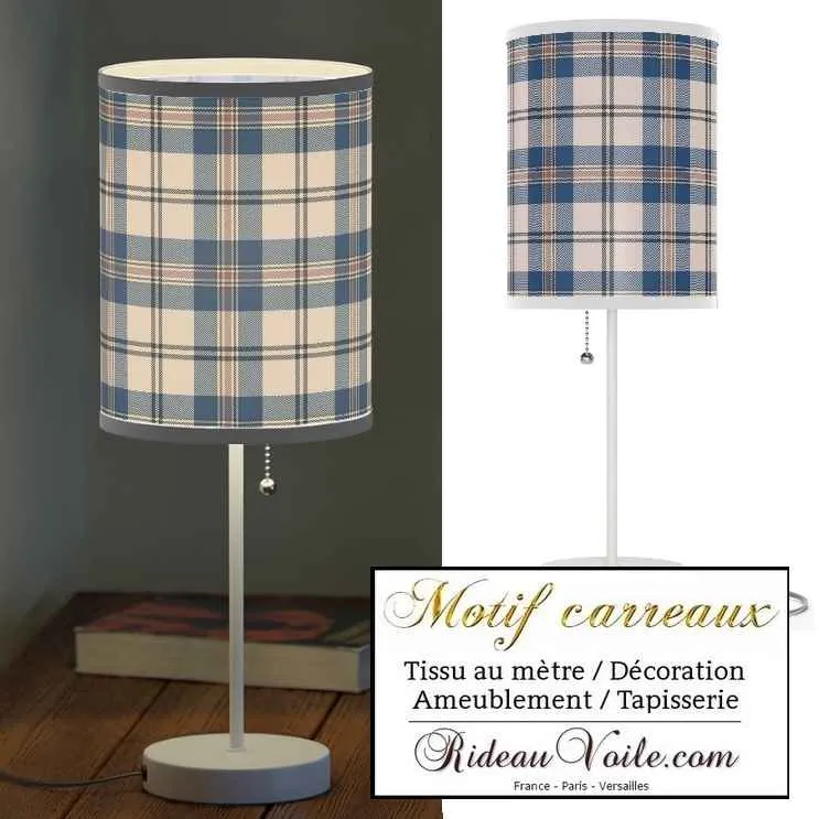 Toile 100% Lin coton design chalet intérieur montagne chic carreaux bleu tartan