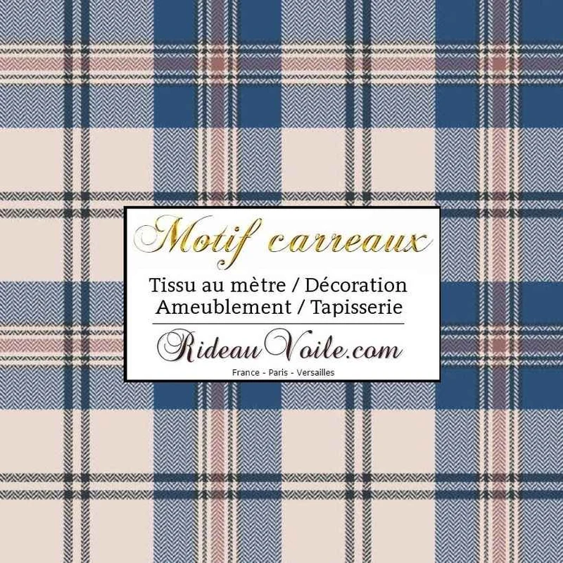 Toile 100% Lin coton design chalet intérieur montagne chic carreaux bleu tartan