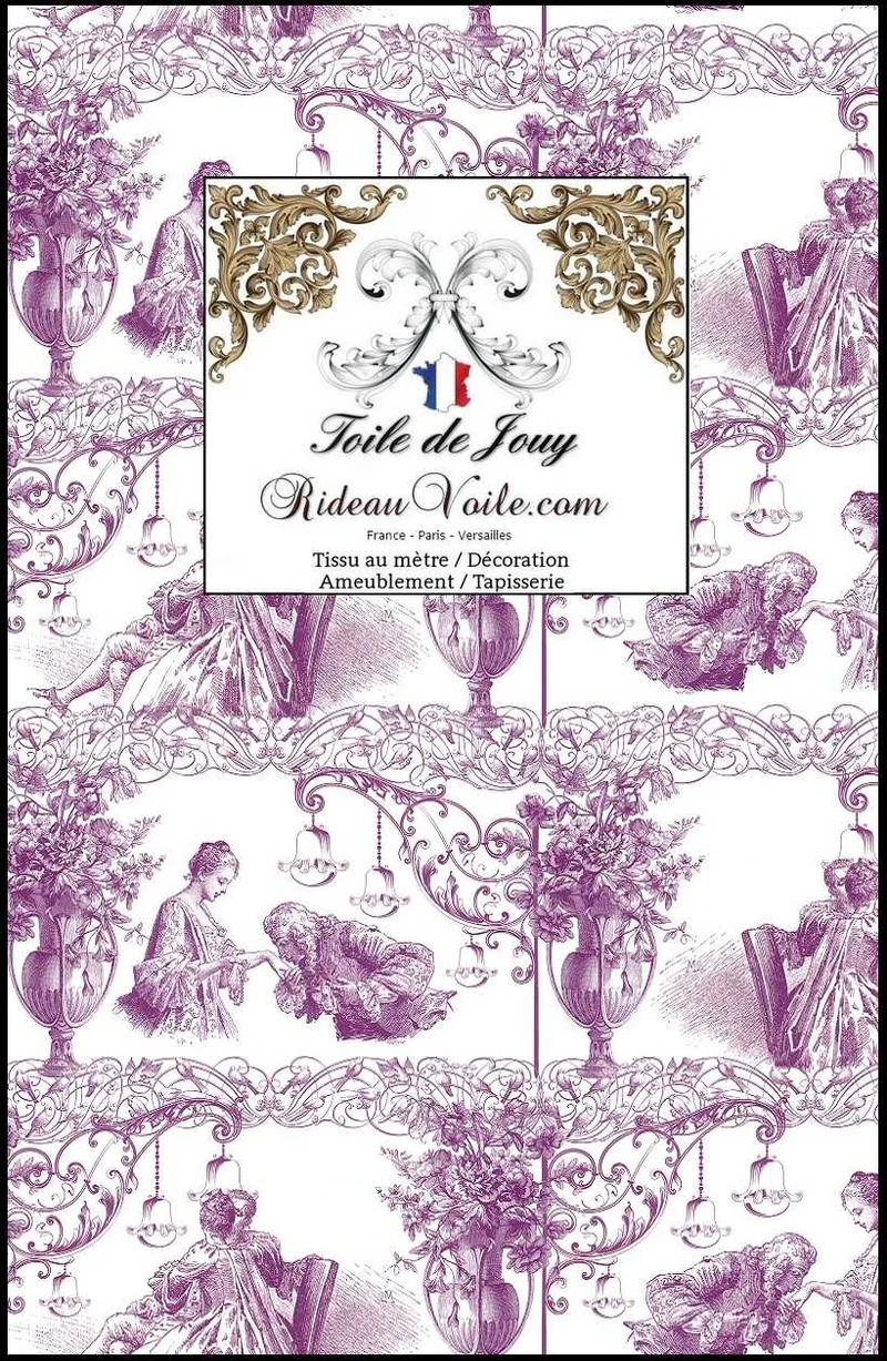 Tissu ameublement interior design Toile De Jouy mètre rideau violet revêtement mural