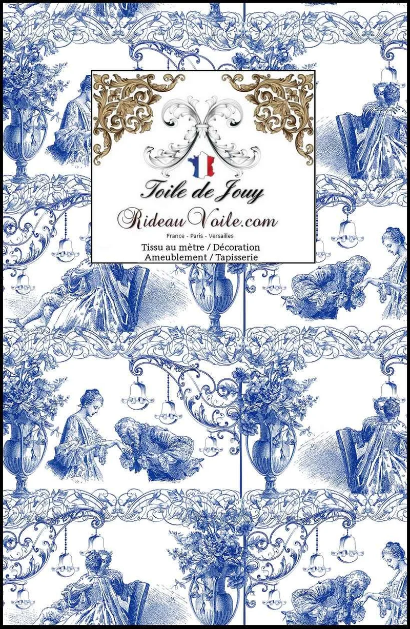Tissu ameublement Toile De Jouy mètre rideau bleu encre revêtement mural