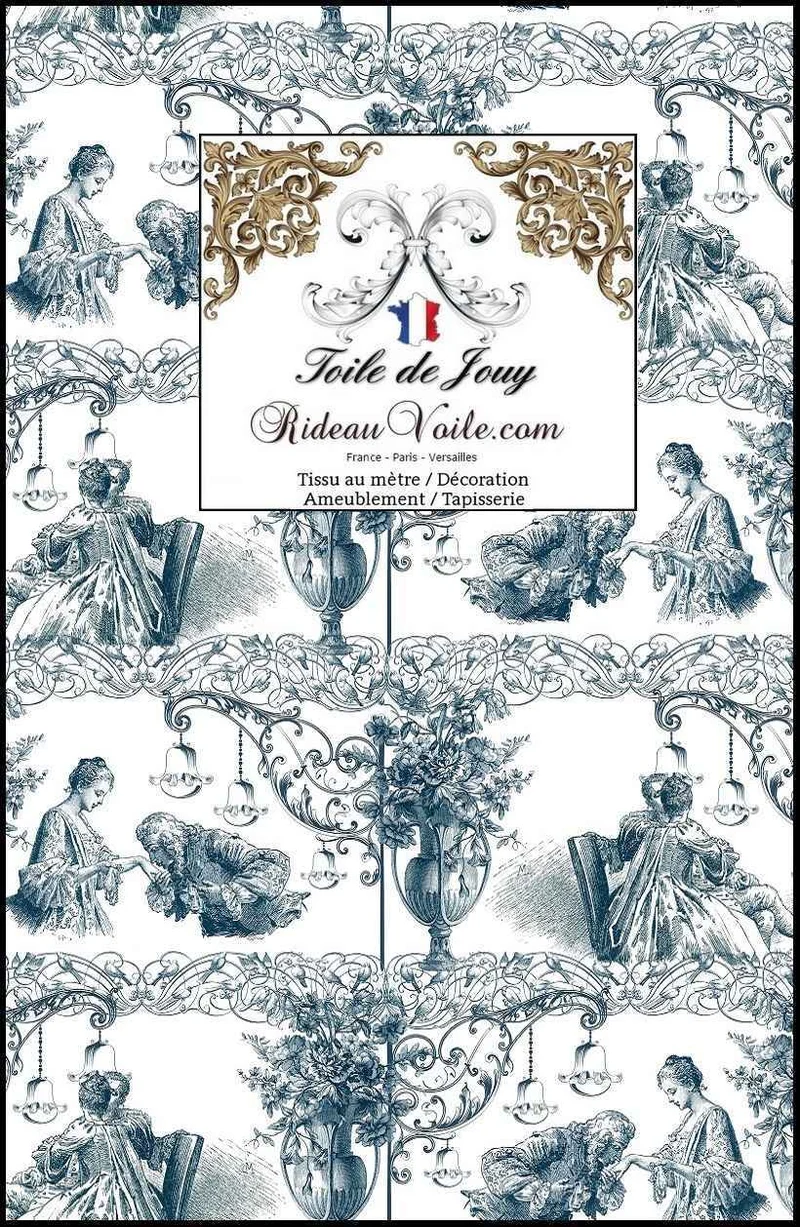 Tissu ameublement Toile De Jouy mètre rideau bleu papier peint revêtement mural