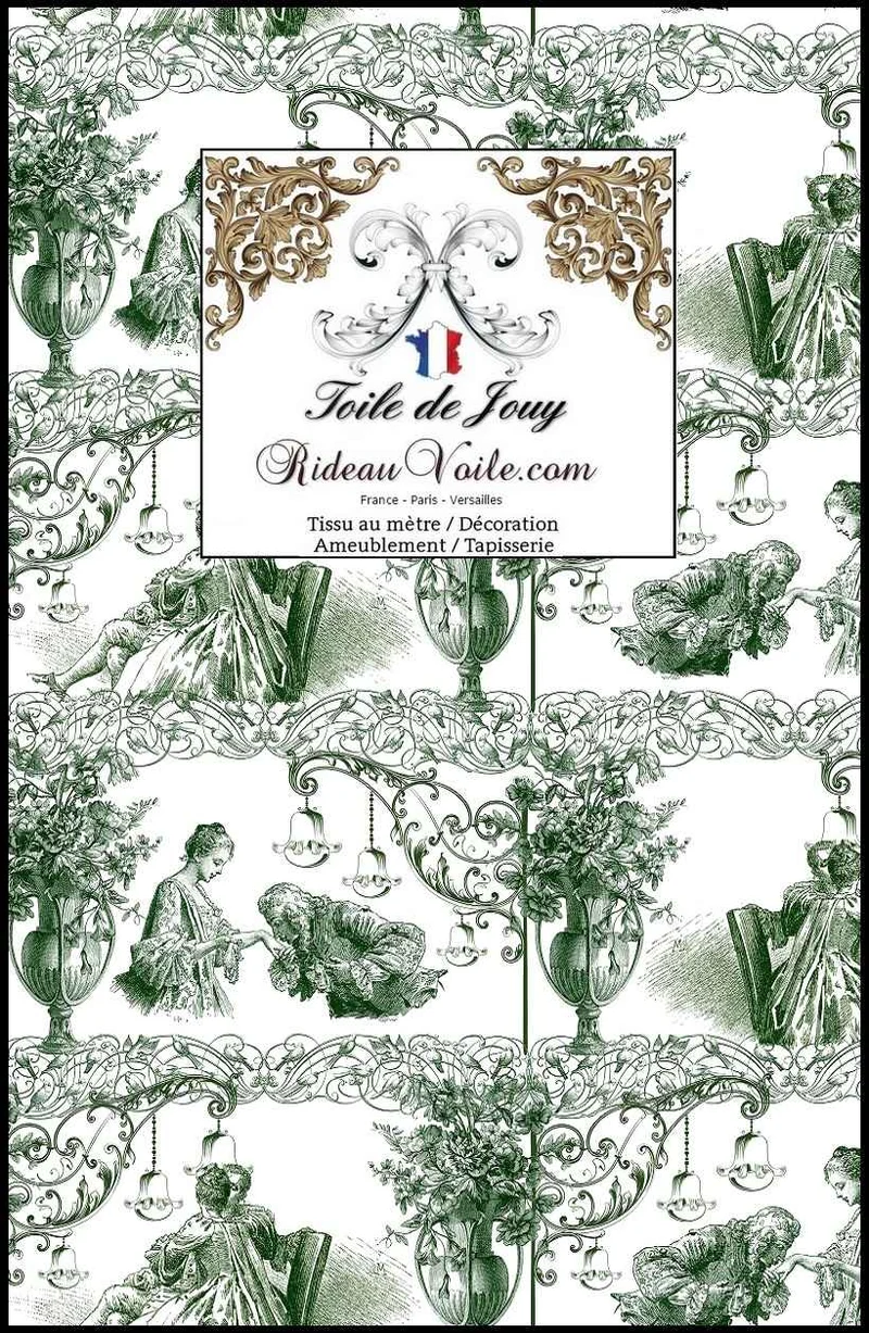 Tissu Toile De Jouy occultant ignifuge vert Exception Ameublement d'exception