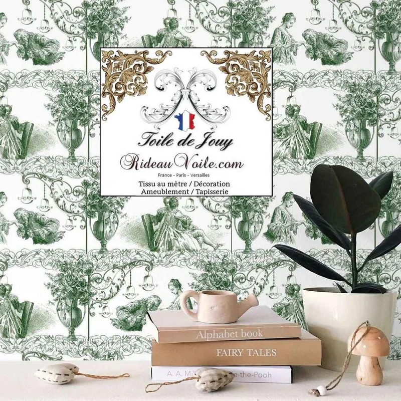 Tissu Toile De Jouy occultant ignifuge vert Exception Ameublement d'exception
