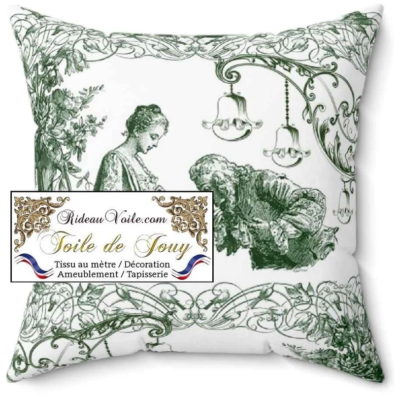 Tissu Toile De Jouy occultant ignifuge vert Exception Ameublement d'exception