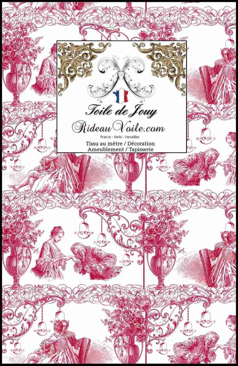 Toile de Jouy rose tissu ignifuge au mètre rideau décoration d'intérieur tapisserie
