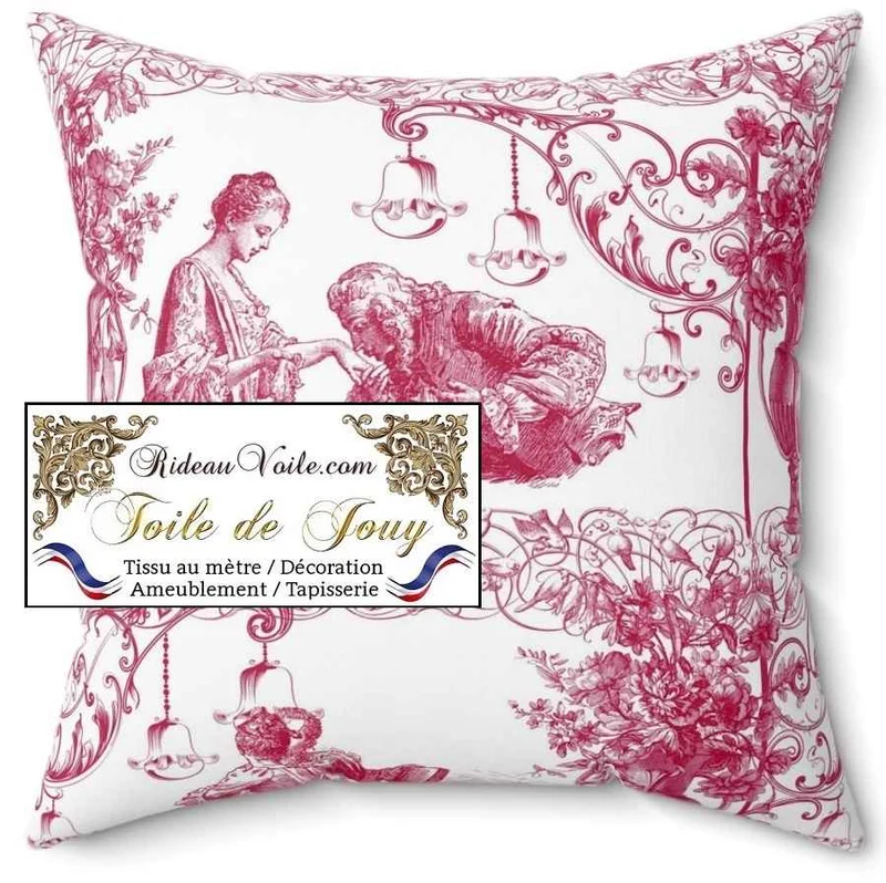 Toile de Jouy rose tissu ignifuge au mètre rideau décoration d'intérieur tapisserie