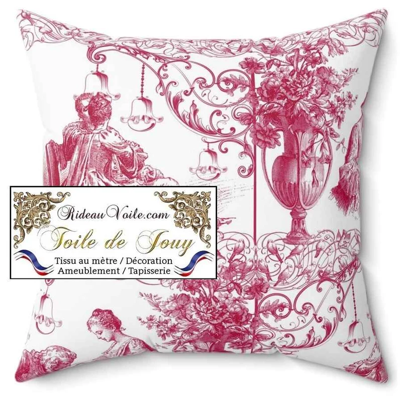 Toile de Jouy rose tissu ignifuge au mètre rideau décoration d'intérieur tapisserie