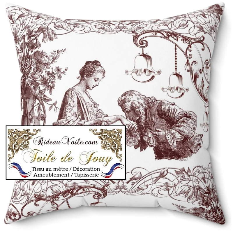 Tissu d'éditeur ameublement archive toile de Jouy rouge vintage mètre rideau