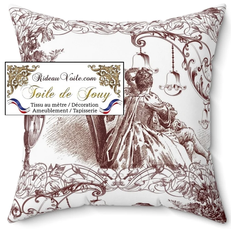 Tissu d'éditeur ameublement archive toile de Jouy rouge vintage mètre rideau