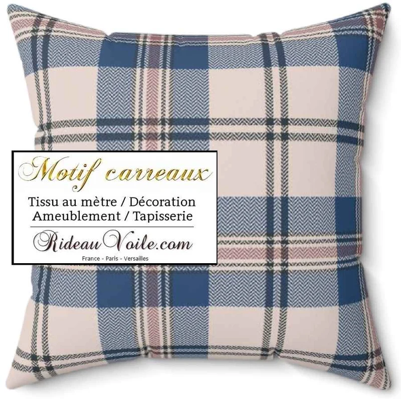 Tissu ameublement chalet intérieur montagne chic laine carreaux bleu tartan