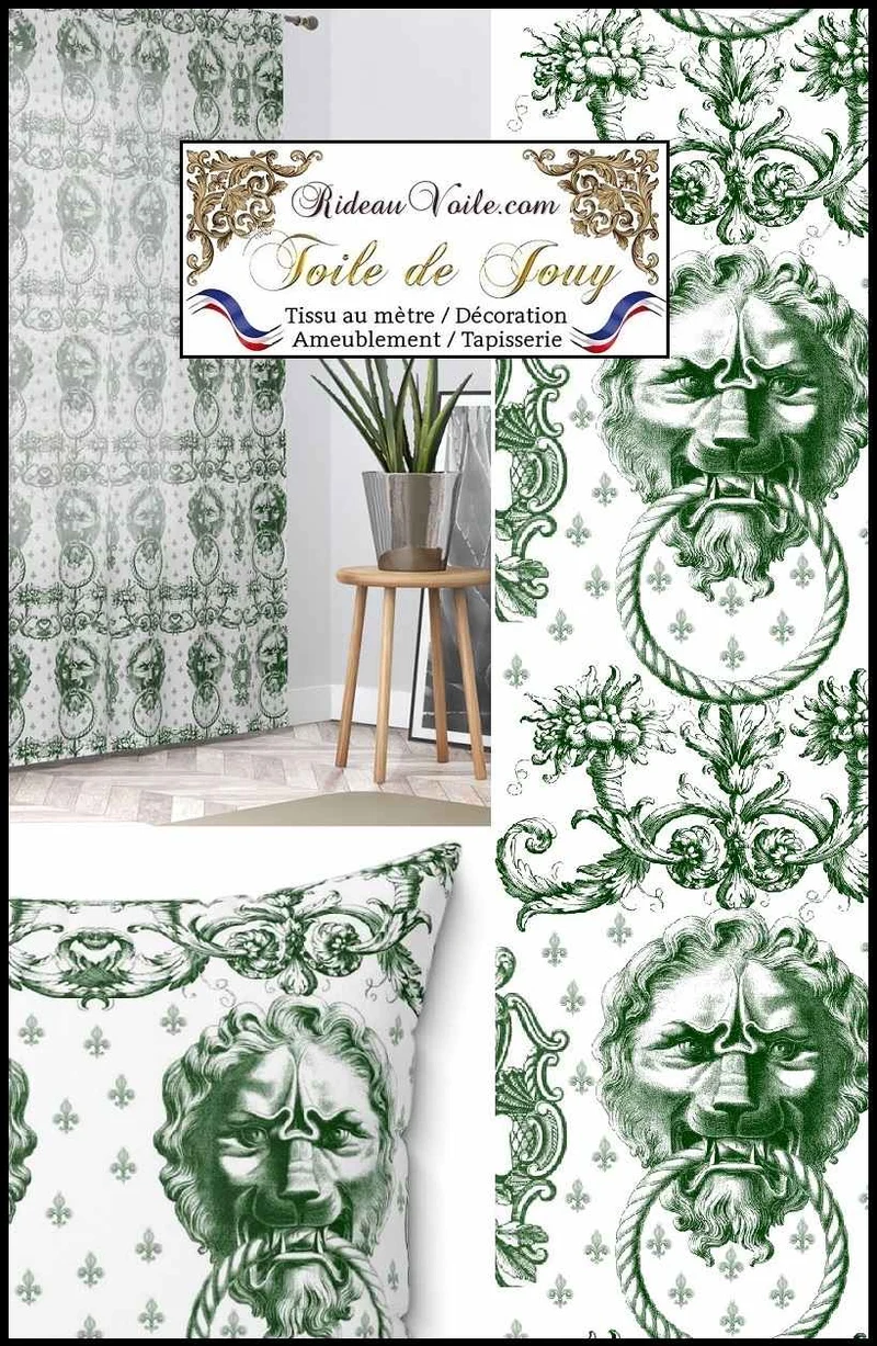 Tissu ameublement Rouleau Tissu Grande Largeur Toile de Jouy vert mètre