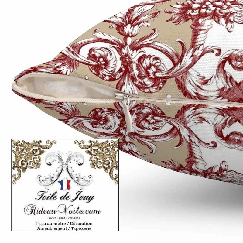 Textile d'ameublement tissu toile de Jouy rouge mètre confection rideau