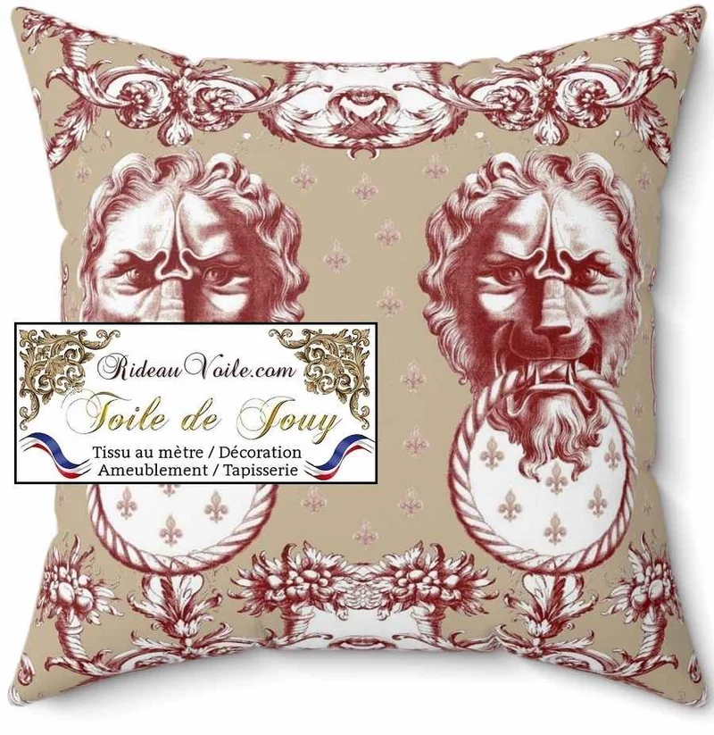 Textile d'ameublement tissu toile de Jouy rouge mètre confection rideau