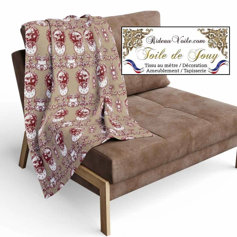 Textile d'ameublement tissu toile de Jouy rouge mètre confection rideau
