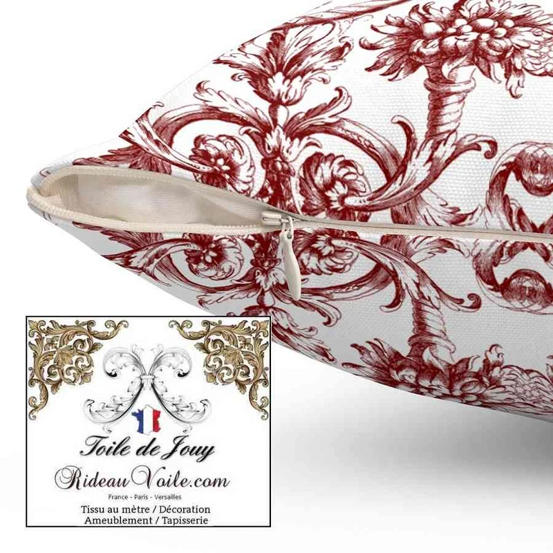 Boutique leader textile d'ameublement luxe tissu toile de Jouy rouge mètre rideau