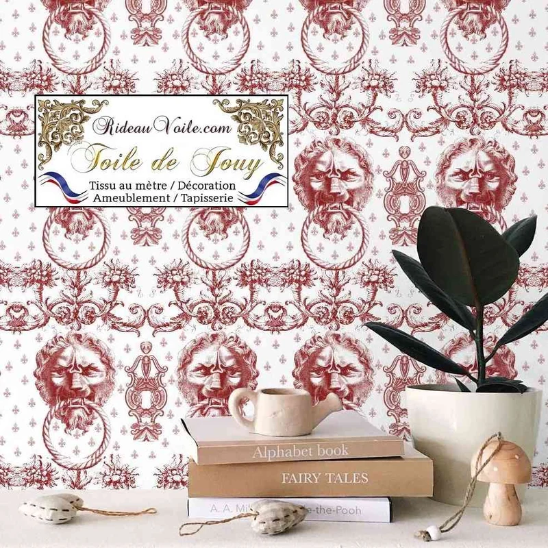 Boutique leader textile d'ameublement luxe tissu toile de Jouy rouge mètre rideau