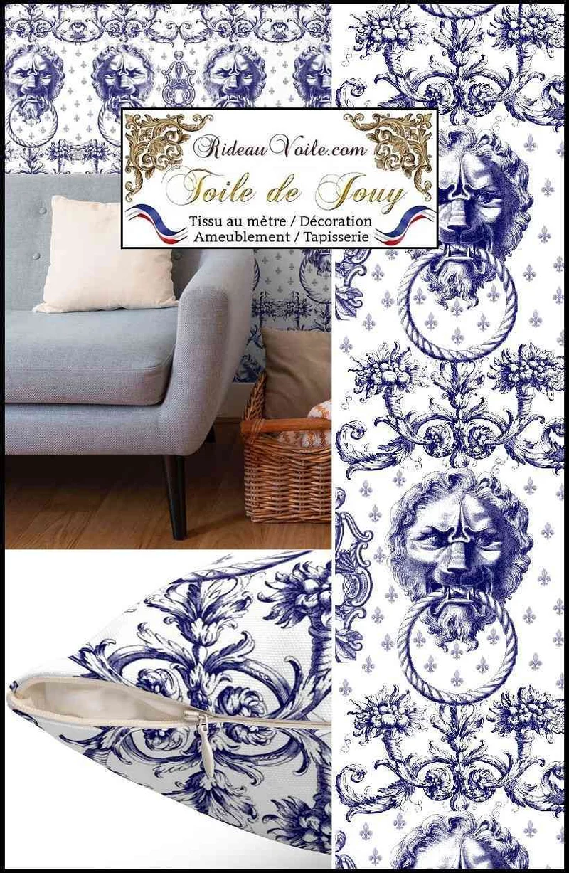 Jacquard tissu toile de Jouy motifs traditionnels modernes bleu mètre rideau