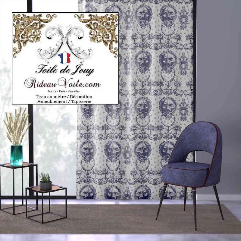 Jacquard tissu toile de Jouy motifs traditionnels modernes bleu mètre rideau