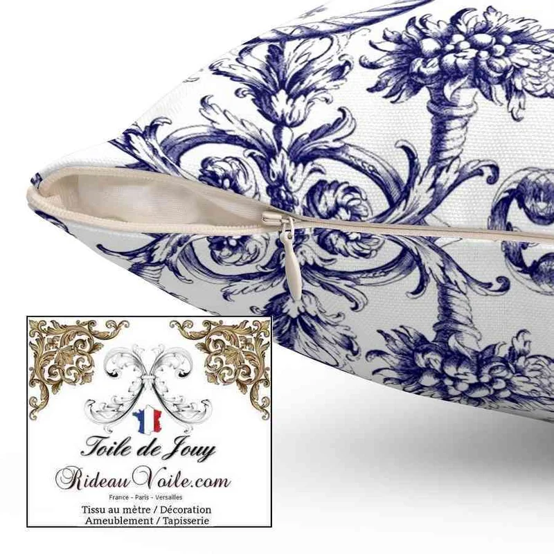 Jacquard tissu toile de Jouy motifs traditionnels modernes bleu mètre rideau