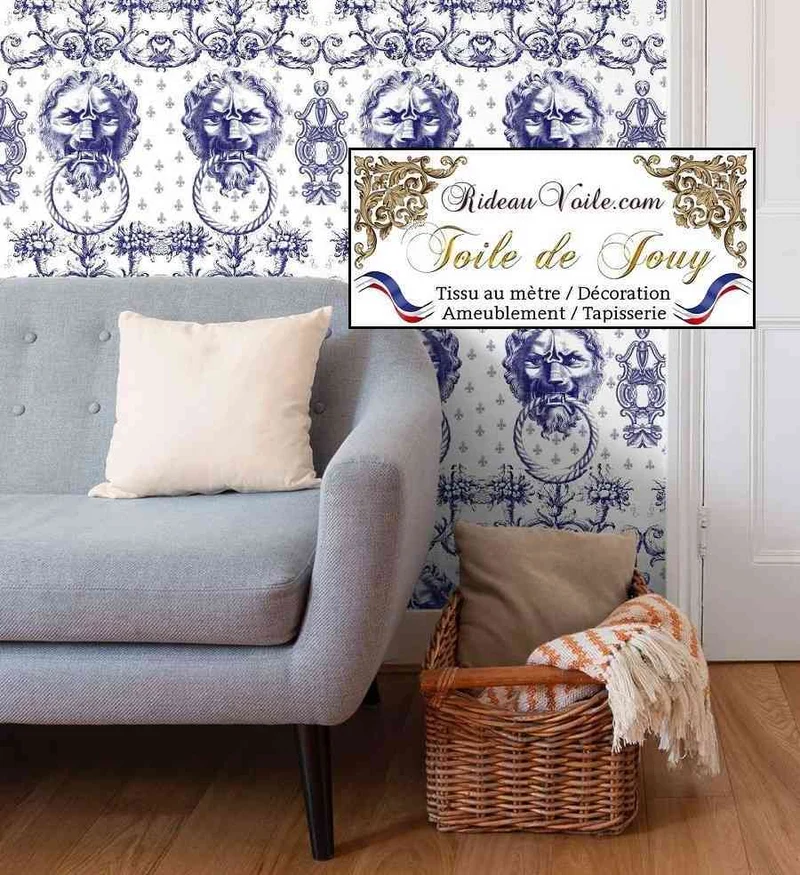 Jacquard tissu toile de Jouy motifs traditionnels modernes bleu mètre rideau