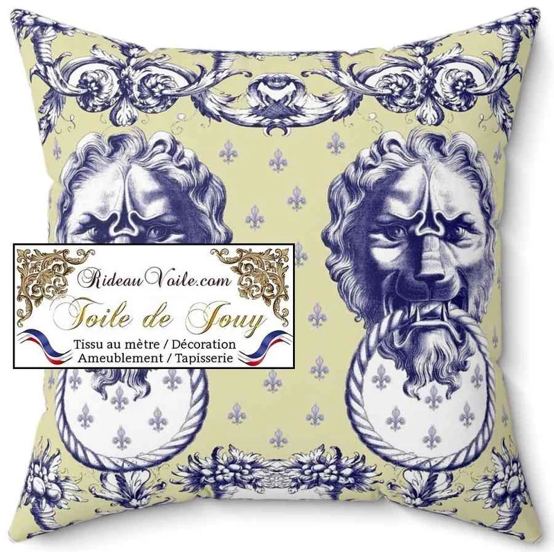 Jacquard grande largeur manufacture design Lion Toile de Jouy vert bleu mètre