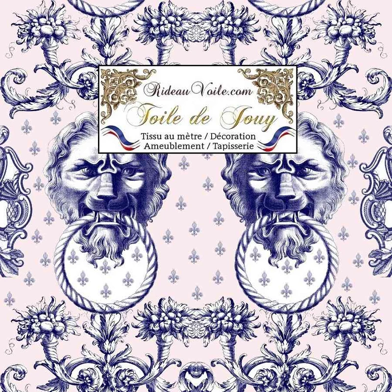 Jacquard grande largeur manufacture design Lion Toile de Jouy rose bleu mètre