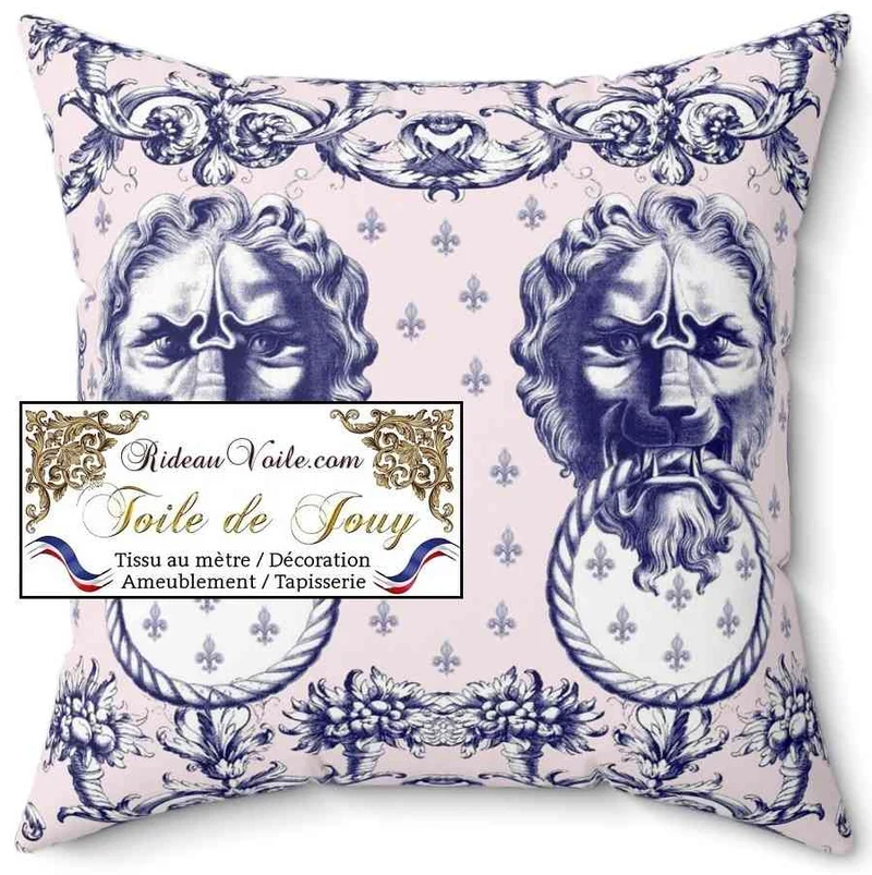 Jacquard grande largeur manufacture design Lion Toile de Jouy rose bleu mètre