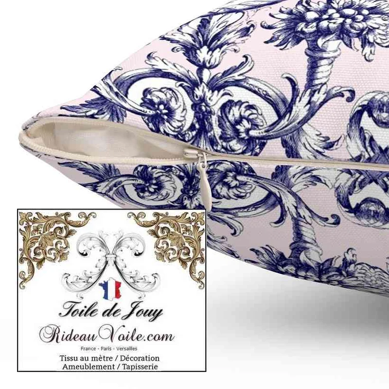 Jacquard grande largeur manufacture design Lion Toile de Jouy rose bleu mètre