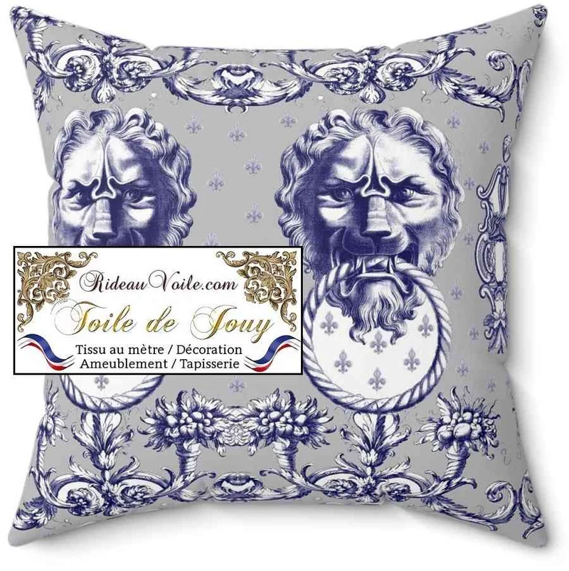 Textile occultant ignifuge décoratrice d'intérieur Toile de Jouy gris mètre rideau