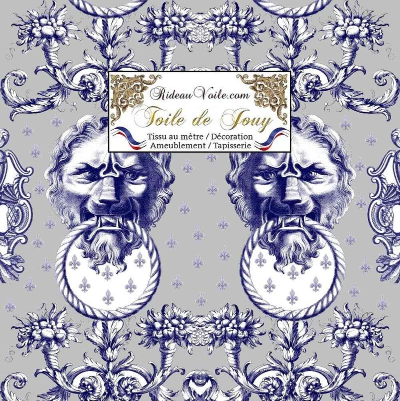 Textile occultant ignifuge décoratrice d'intérieur Toile de Jouy gris mètre rideau